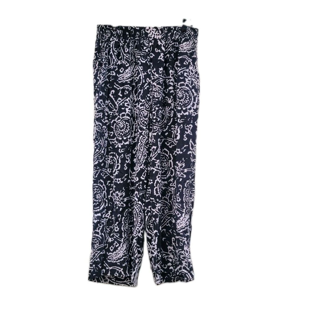 Women's blk/wht printed linen blend pants cropped Sz 1X